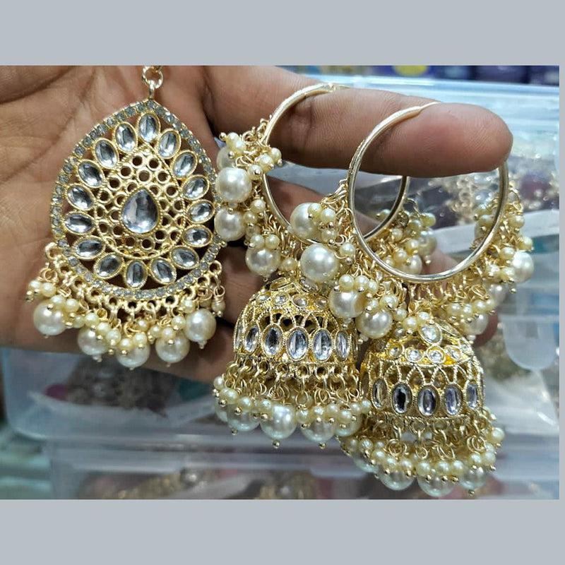 Manisha Jewellery Gold Plated Kundan & Beads Dangler Earrings With Maangtikka