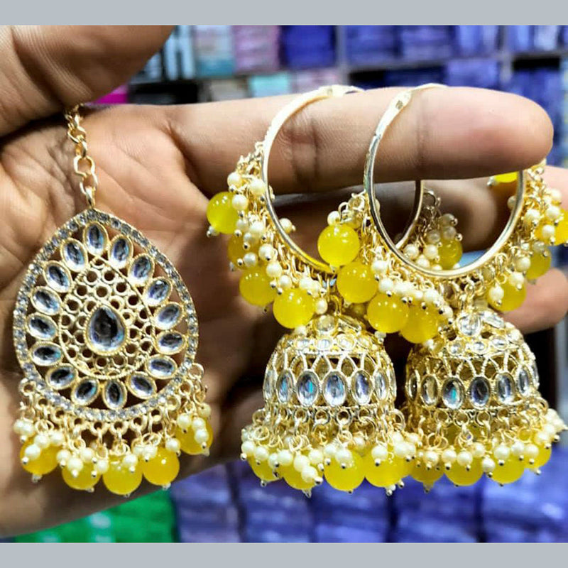 Manisha Jewellery Gold Plated Kundan & Beads Dangler Earrings With Maangtikka