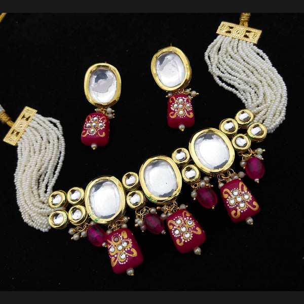 Manisha Jewellery Gold Plated Kundan Stone & Beads Choker Necklace Set