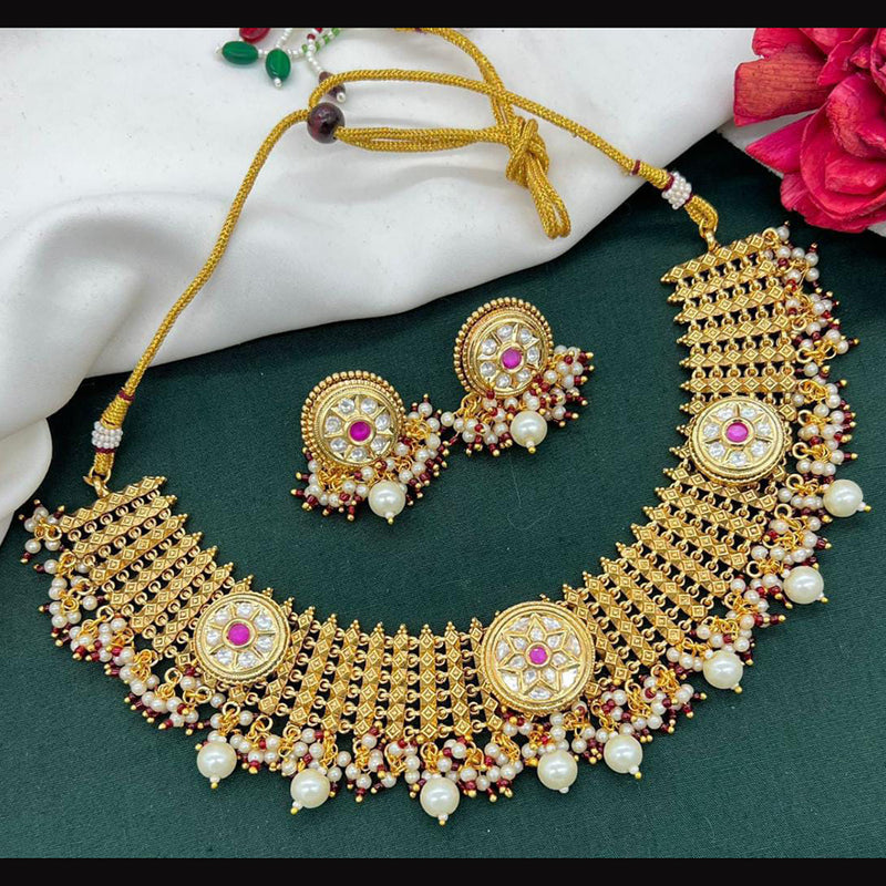 Manisha Jewellery Gold Plated Pota Stone Choker Necklace Set