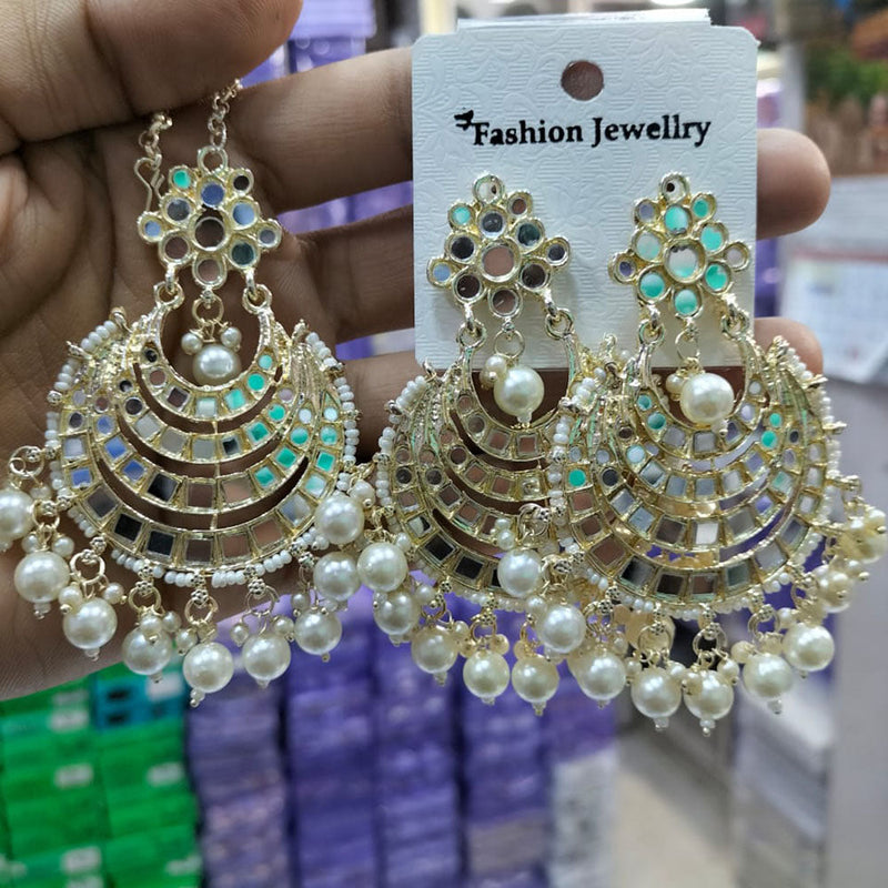 Manisha Jewellery Gold Plated Mirror Work Earrings Maangtikka