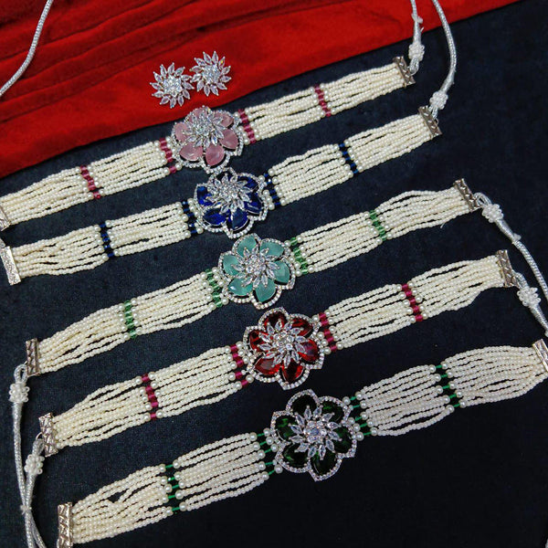 Manisha Jewellery Silver Plated AD Stone Choker Necklace Set
