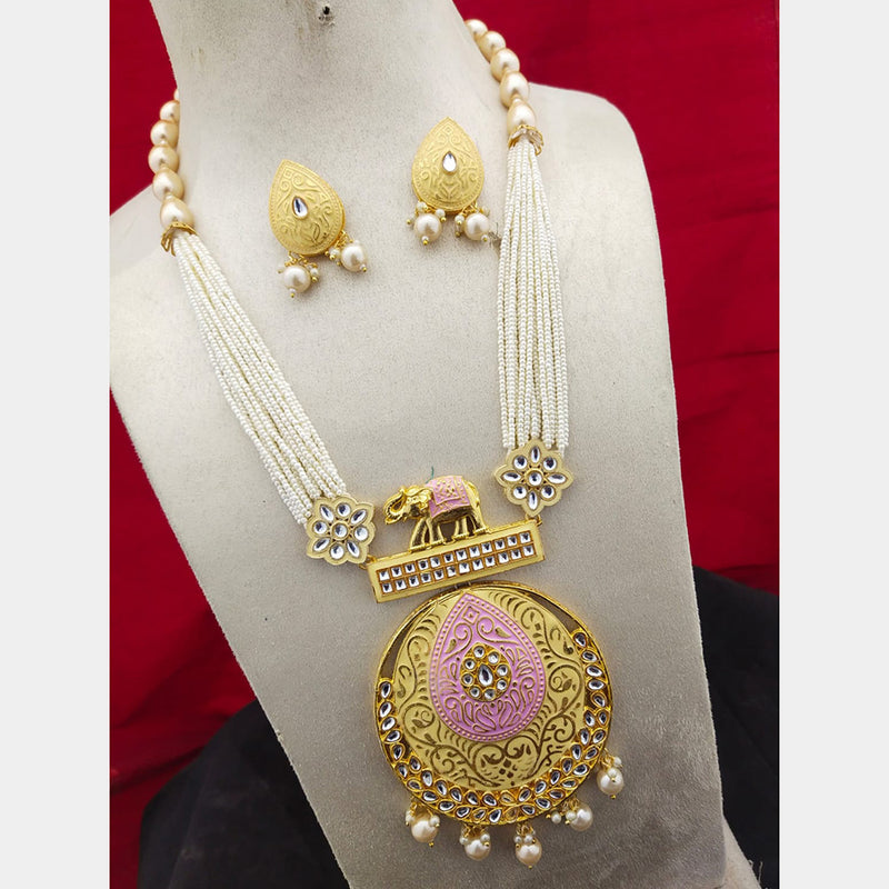 Manisha Jewellery Gold Plated Kundan Stone & Meenakari Long Necklace Set