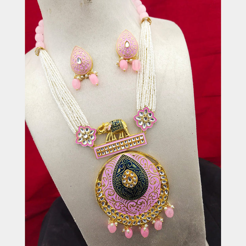 Manisha Jewellery Gold Plated Kundan Stone & Meenakari Long Necklace Set