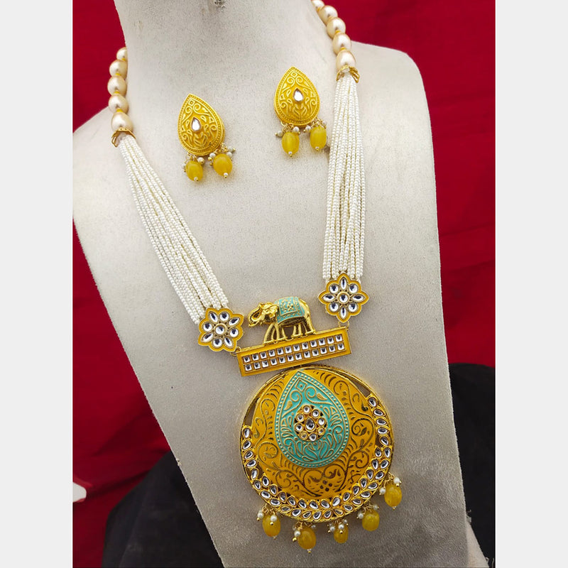 Manisha Jewellery Gold Plated Kundan Stone & Meenakari Long Necklace Set