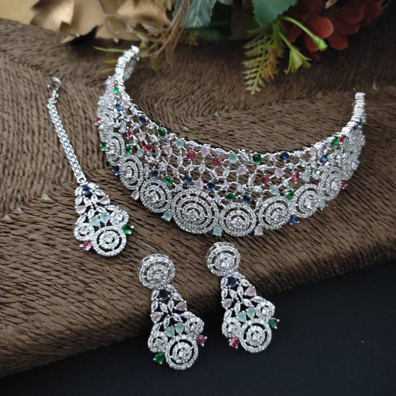 Manisha Jewellery Silver Plated AD Stone Necklace Set