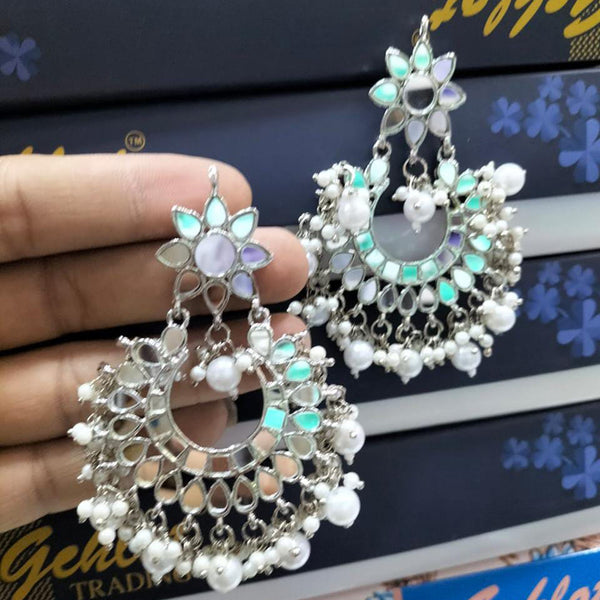 Manisha Jewellery Silver Plated Mirror & Beads Dangler Earrings