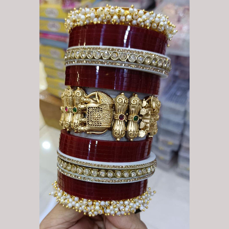 Manisha Jewellery Gold Plated Pota Stone Bangles Set