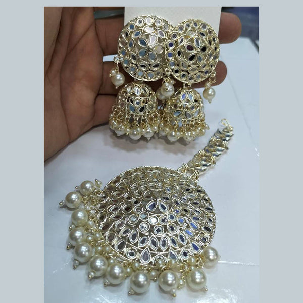 Manisha Jewellery Gold Plated Mirror Earrings With Maangtikka