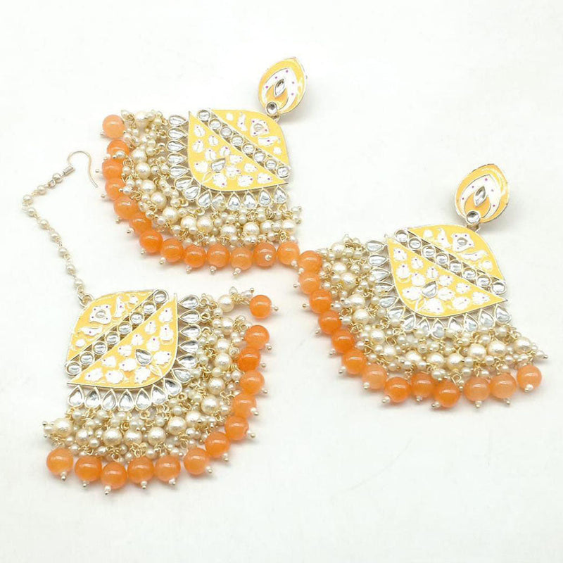 Manisha Jewellery Gold Plated Kundan Meenakari Dangler Earrings With Maangtikka