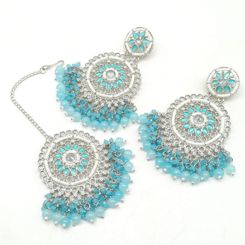 Manisha Jewellery Silver Plated Crystal Stone Earrings With Mangtikka