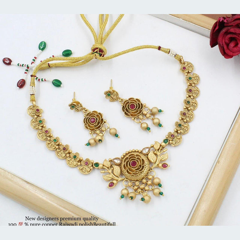 Manisha Jewellery Copper Gold Plated Pota Stone Neckklace Set