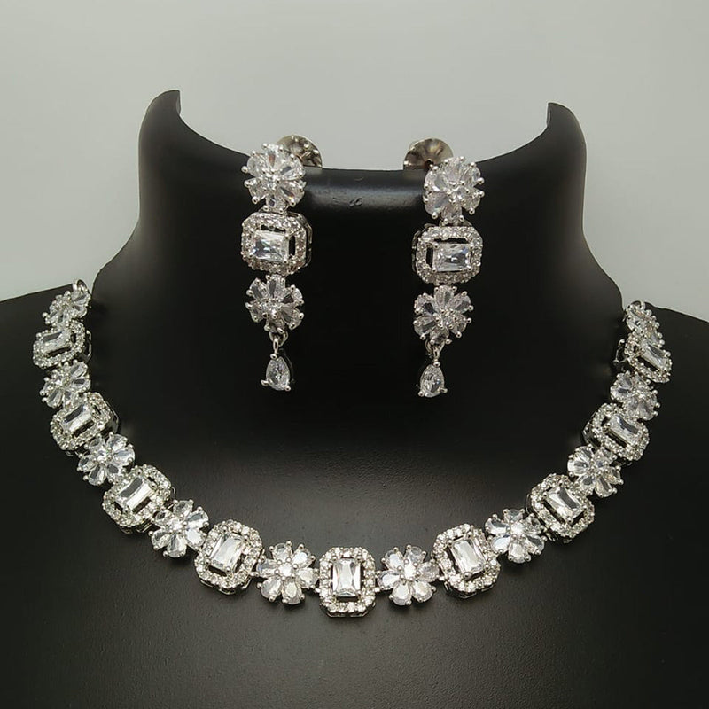 Manisha Jewellery Silver Plated AD Stone Necklace Set