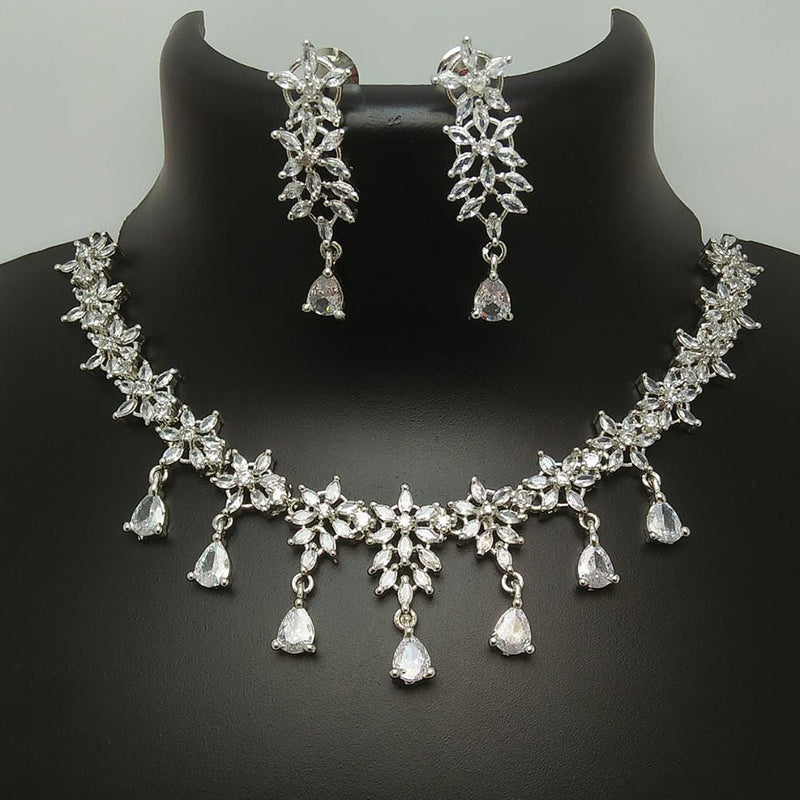 Manisha Jewellery Silver Plated AD Stone Necklace Set