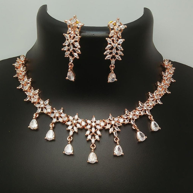 Manisha Jewellery Rose Gold Plated AD Stone Necklace Set