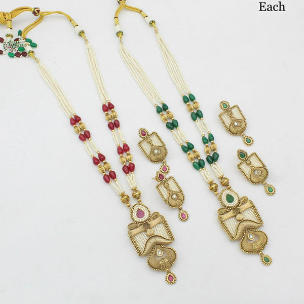 Manisha Jewellery Gold Plated Long  Moti Necklace Set