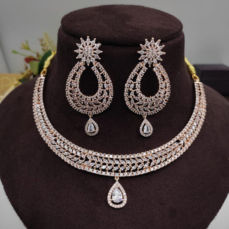 Manisha Jewellery Rose Gold Plated AD Stone Necklace Set