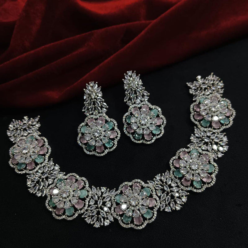 Manisha Jewellery Silver Plated AD Stone Necklace Set