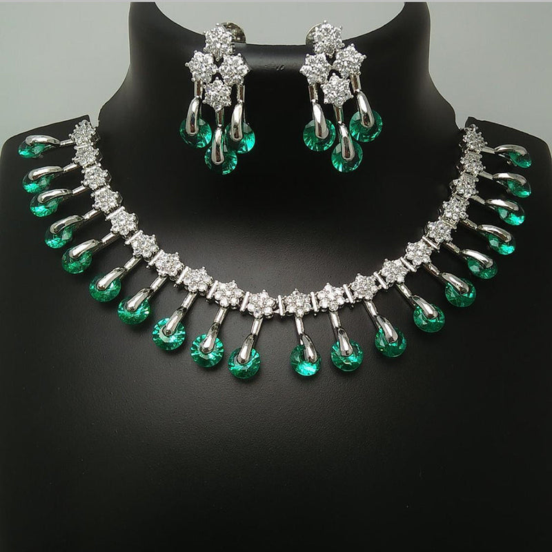 Manisha Jewellery Silver Plated AD Stone Necklace Set