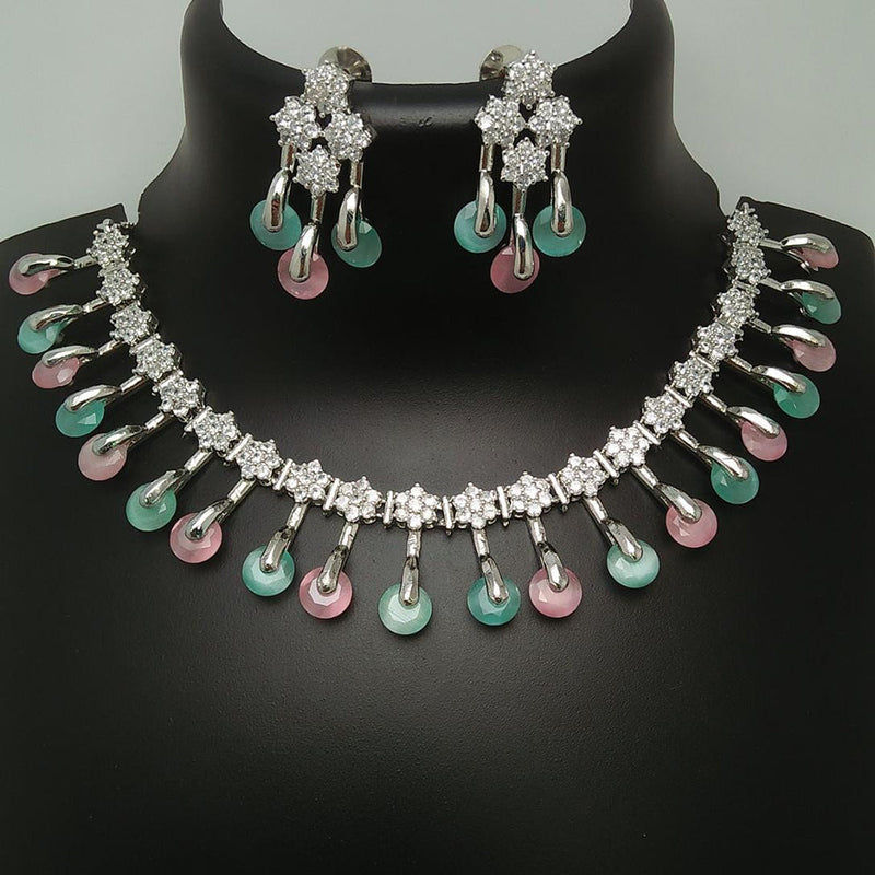 Manisha Jewellery Silver Plated AD Stone Necklace Set