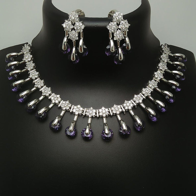 Manisha Jewellery Silver Plated AD Stone Necklace Set