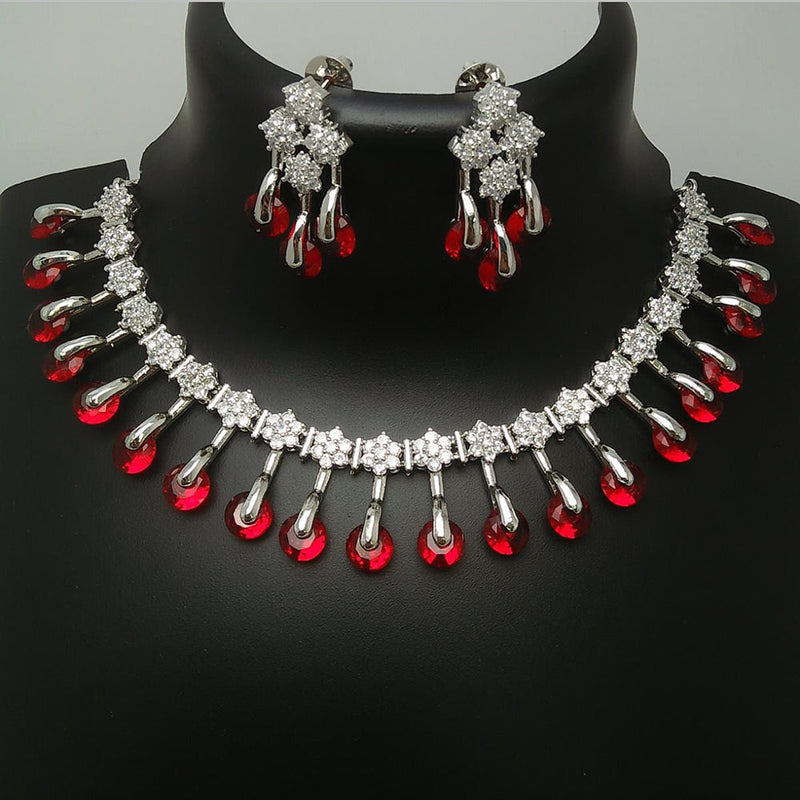 Manisha Jewellery Silver Plated AD Stone Necklace Set