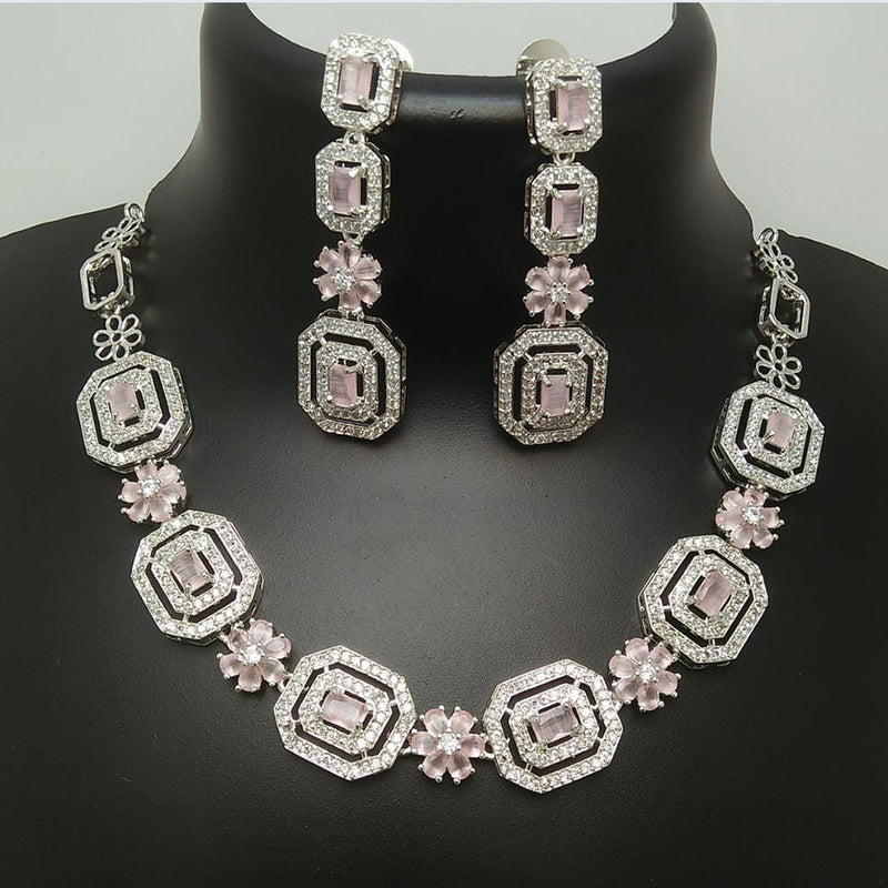 Manisha Jewellery Silver Plated AD Stone Necklace Set