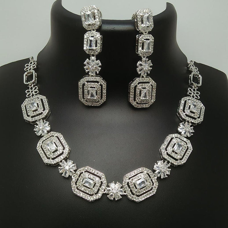 Manisha Jewellery Silver Plated AD Stone Necklace Set