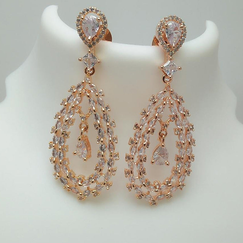 Manisha Jewellery Rose Gold Plated AD Stone Dangler Earrings