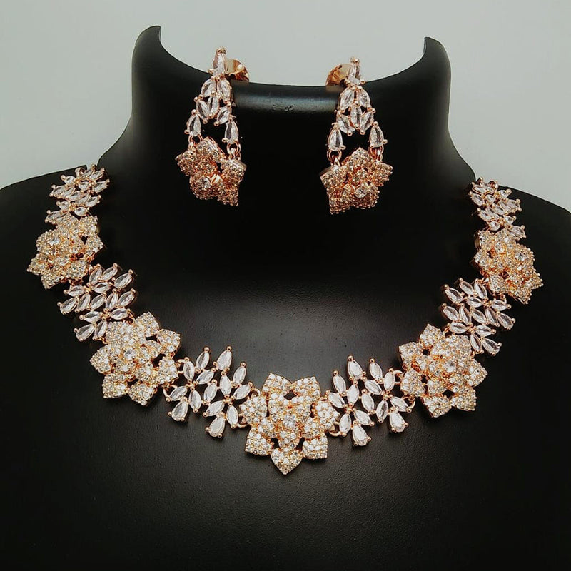 Manisha Jewellery Rose Gold Plated AD Stone Necklace Set