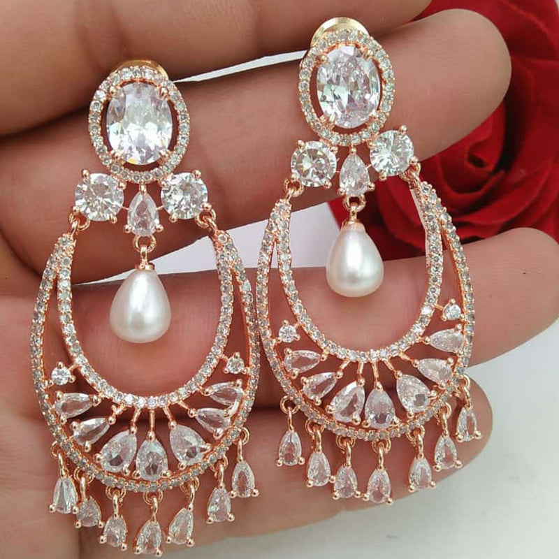 Manisha Jewellery Rose Gold Plated AD Stone Dangler Earrings