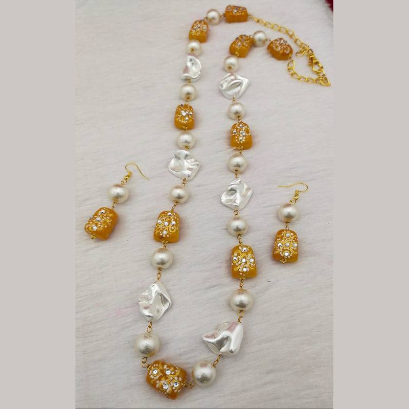 Manisha Jewellery Gold Plated Pearls and Meenakari Long Necklace Set