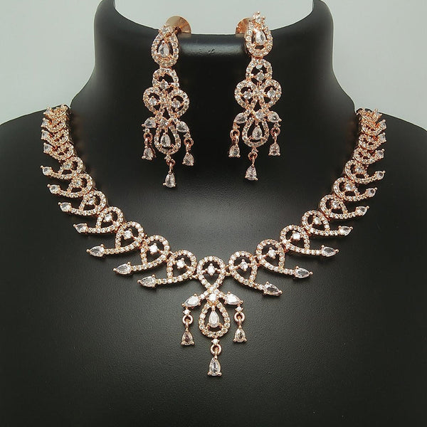 Manisha Jewellery Rose Gold Plated AD Necklace Set