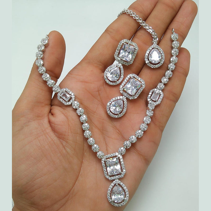 Manisha Jewellery Silver Plated AD Necklace Set