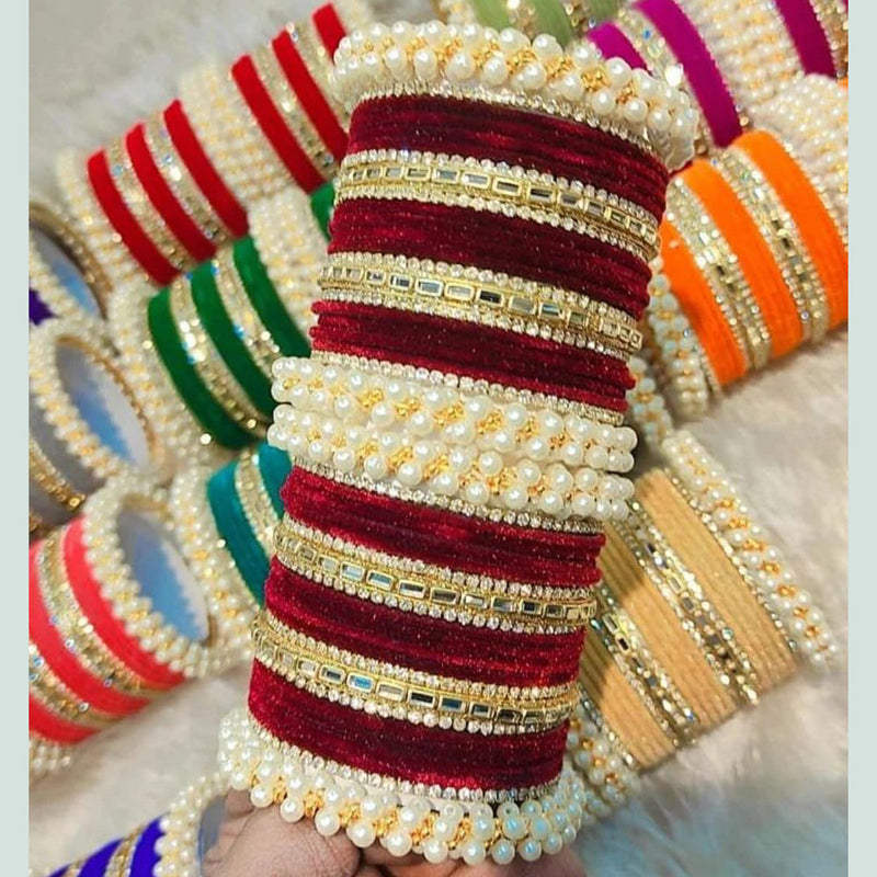 Manisha Jewellery Pearl And Velvet Bangles Set