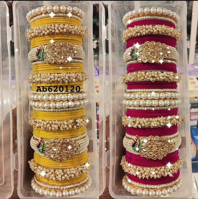 Manisha Jewellery AD And Pearl Velvet Bangles Set