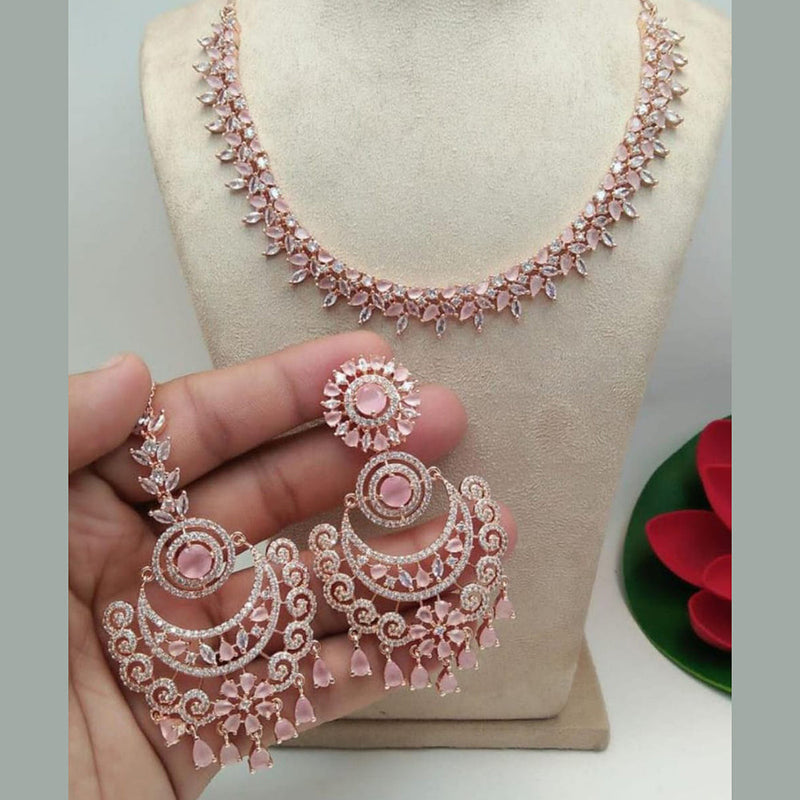 Manisha Jewellery Rose Gold Plated AD Necklace Set