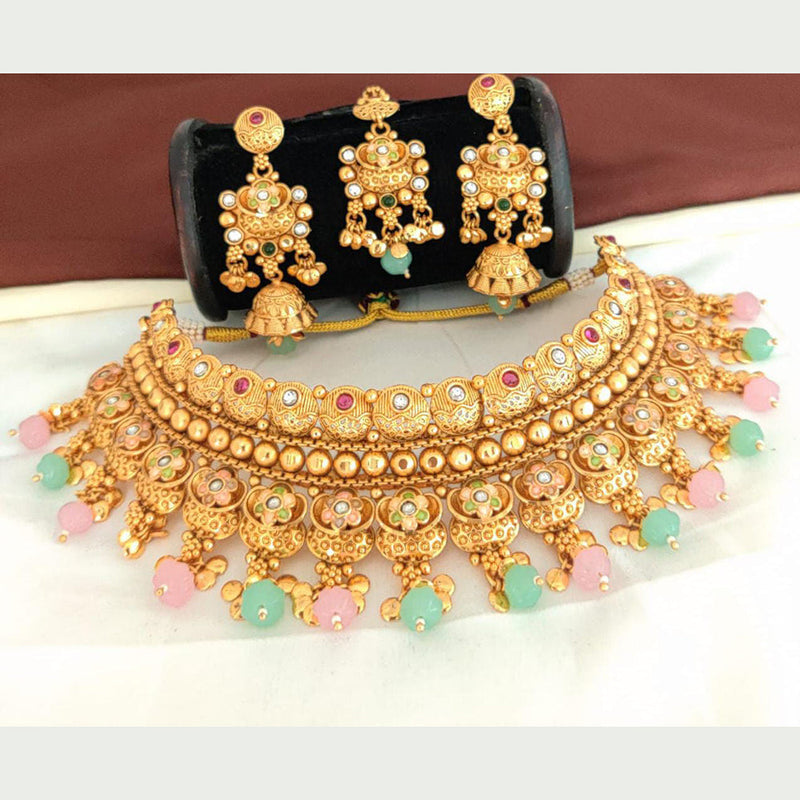 Manisha Jewellery Gold Plated Pota Stone Choker Necklace Set