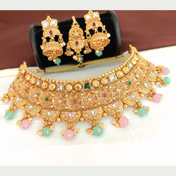 Manisha Jewellery Gold Plated Pota Stone Choker Necklace Set