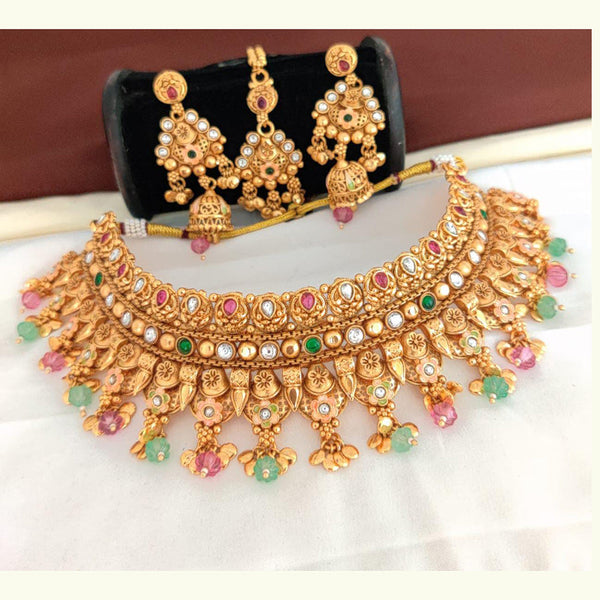 Manisha Jewellery Gold Plated Pota Stone Choker Necklace Set