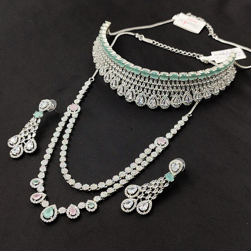 Manisha Jewellery Silver Plated AD Double Necklace Set