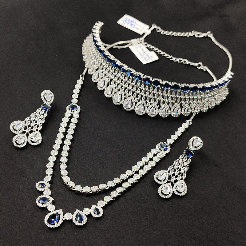 Manisha Jewellery Silver Plated AD Double Necklace Set