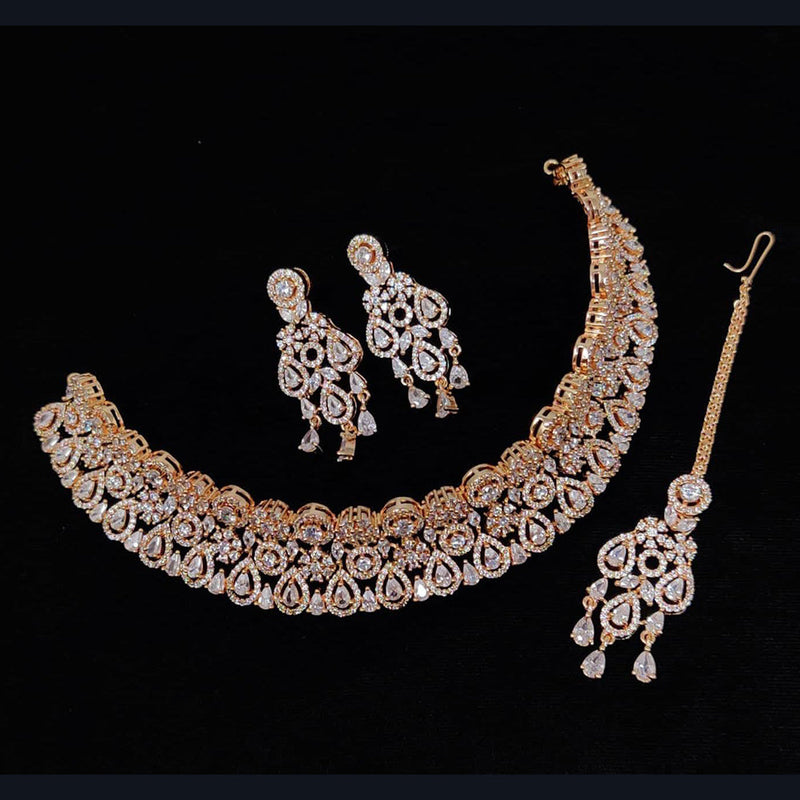 Manisha Jewellery Rose Gold Plated AD Necklace Set