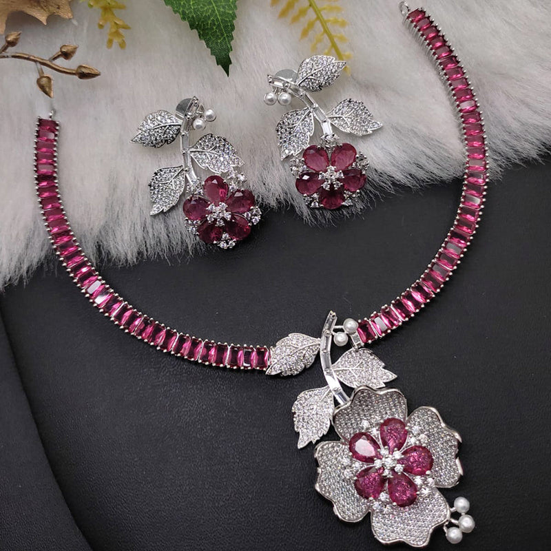 Manisha Jewellery Silver Plated AD Necklace Set