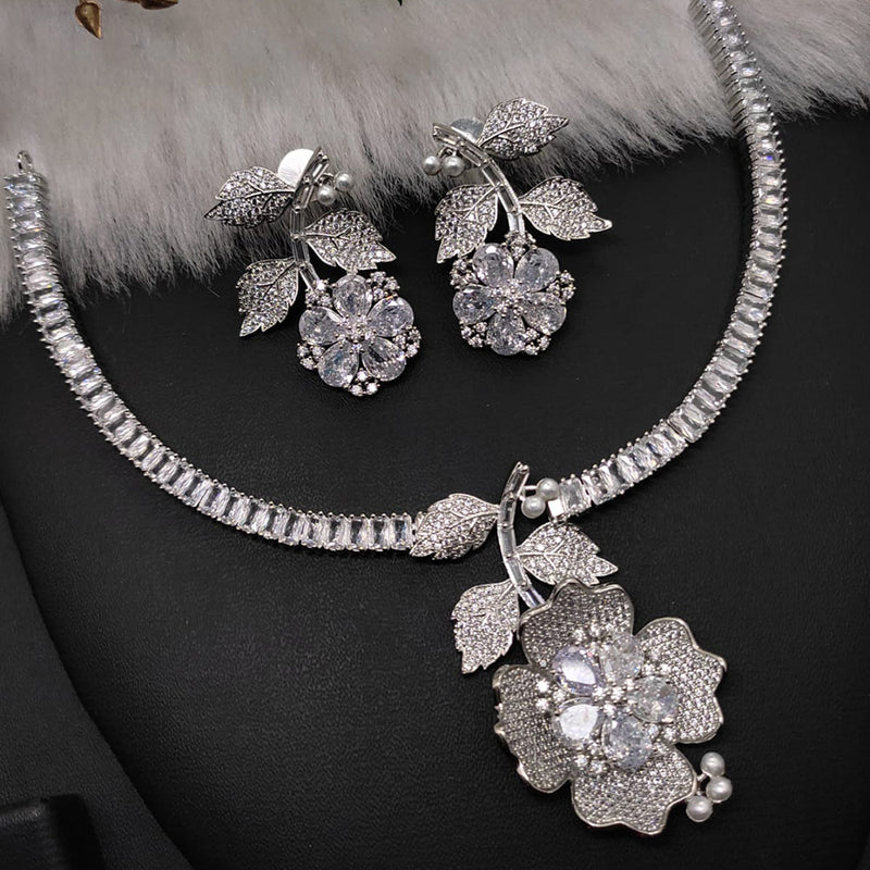 Manisha Jewellery Silver Plated AD Necklace Set