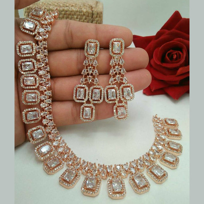 Manisha Jewellery Rose Gold Plated AD Necklace Set