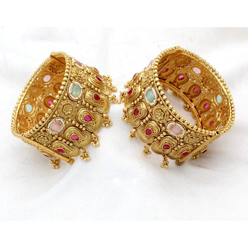 Manisha Jewellery Gold Plated Pota And Pearl Openable Bangles Set