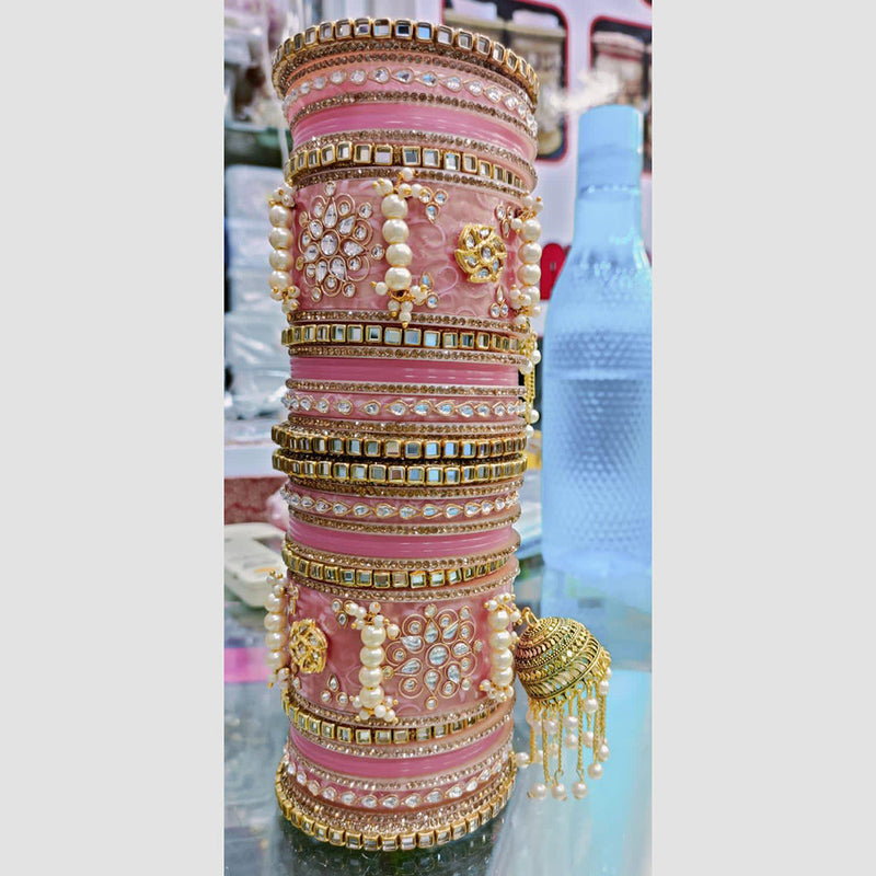 Manisha Jewellery Gold Plated Kundan And Mirror Bangles Set