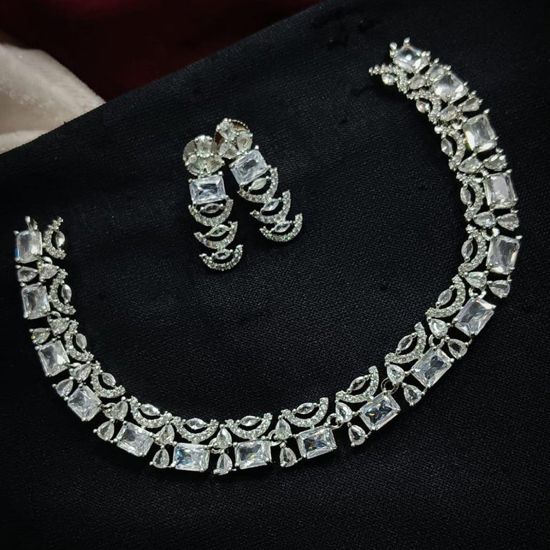 Manisha Jewellery Silver Plated AD Necklace Set