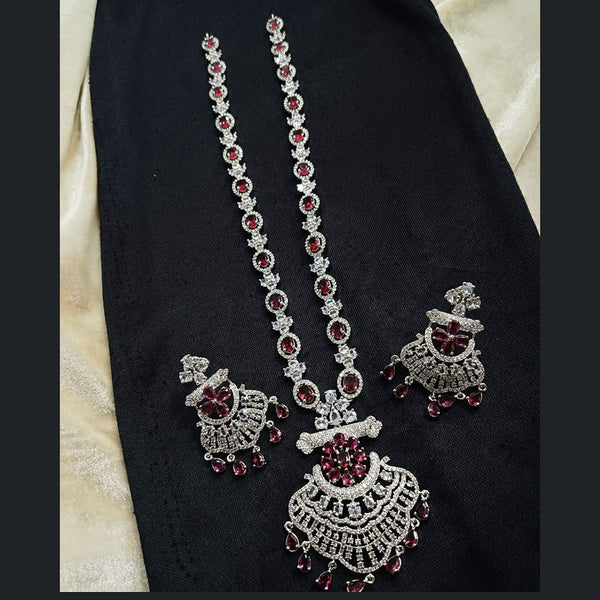 Manisha Jewellery Silver Plated AD Long Necklace Set